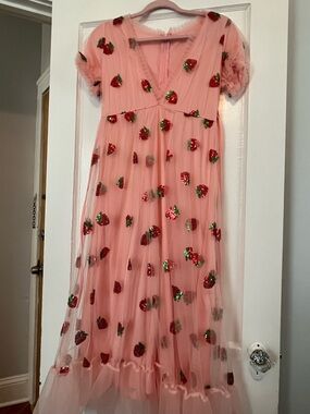 Pink Strawberry Sequin Tulle Dress